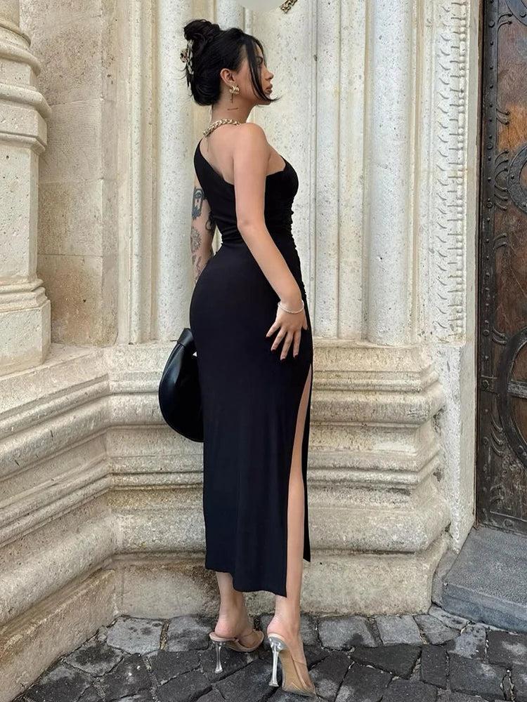 2025 Elegant Black Maxi Dress for Women – Sleeveless, Backless, Slim Fit Summer Party Dress