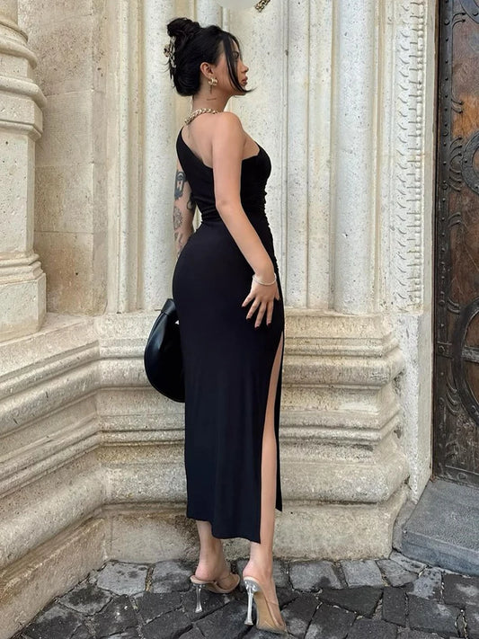 2025 Elegant Black Maxi Dress for Women – Sleeveless, Backless, Slim Fit Summer Party Dress
